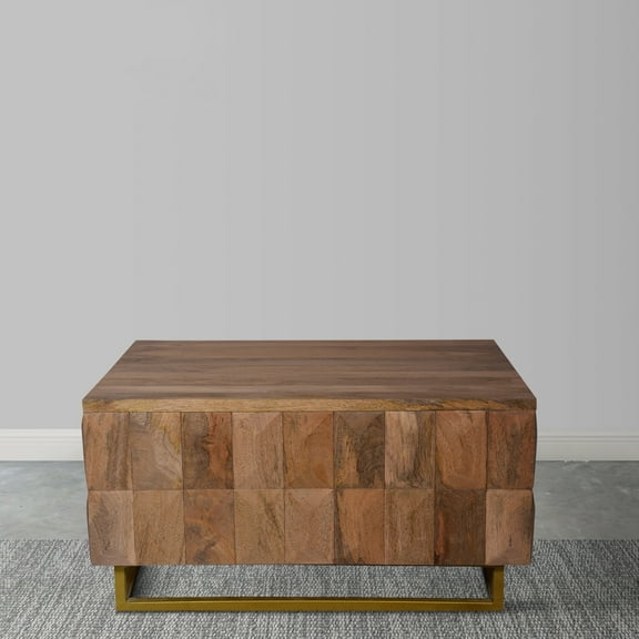 33 Inch Lift Top Storage Trunk Coffee Table Square Mango Wood Natural Brown - Saltoro Sherpi