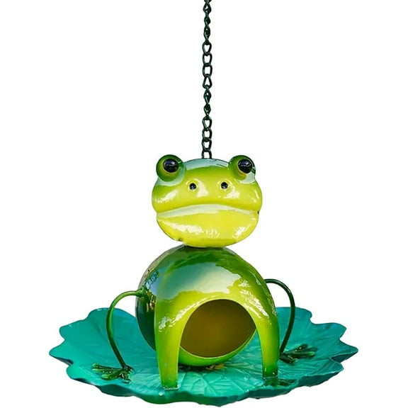 33 Inch Metal Frog Bird Feeder, Garden Decor Bird Bath Drinker Plate with Metal Stake and Blue Umbrella, Small Hummingbird Feeders for Outdoors, Garden Decorations for Patio Yard Lawn Ornaments
