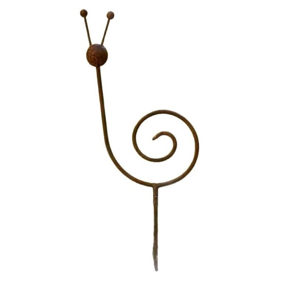 33-Inch Metal Snail Garden Stake Ornament, Robust Wrought Iron Plant Support Rod, Sturdy Resilient Rustic Rusted Patina Yard Art for Planter Pots & Flower Beds