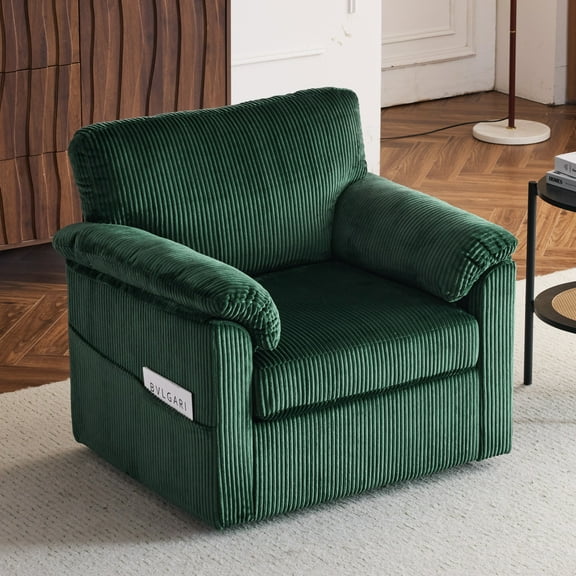 33 Inch Oversized Swivel Corduroy Lounge Chair - Plush Cushioned Armchair for Living Room, Bedroom or Kids Room, Comfortable Rotatable Single Sofa Chair Ideal for Small Spaces and Apartments (Green)