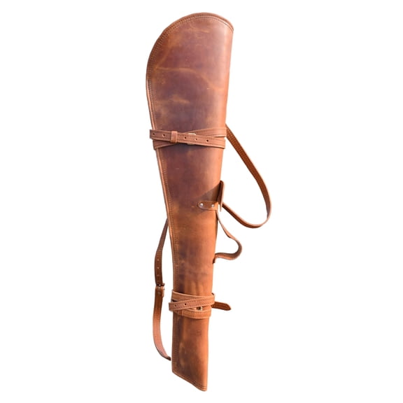 33 Inch Plain Rifle Case Genuine Leather Rifle Cases Hunting Accessories Handmade Sleeve Scabbard with Strap-16 to 24 inch Barrel Length, Brown