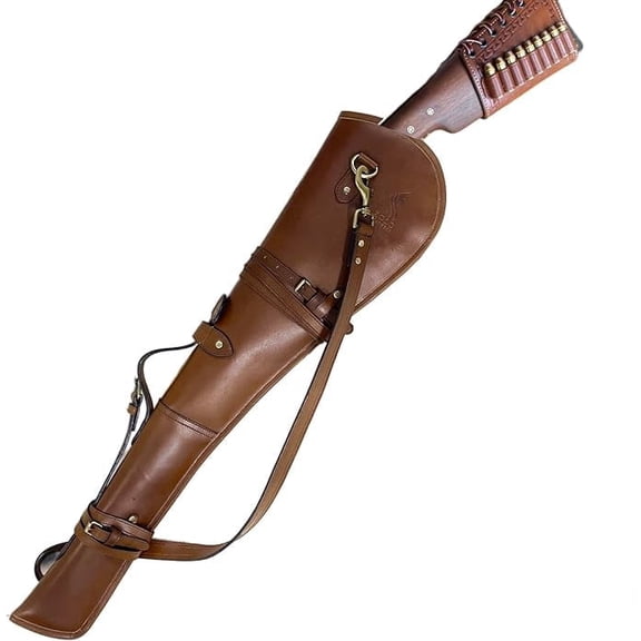 33 Inch Plain Rifle Case Genuine Leather Rifle Cases Hunting Accessories Handmade Sleeve Scabbard with Strap-16 to 24 inch Barrel Length, Dark Brown