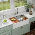 thumbnail image 1 of 33 Inch Reversible Farmhouse Sink – Fireclay Kitchen Sink White Apron Front Ceramic Porcelain Single Bowl Workstation Kitchen Sink, 33"x20"x10" #YSAC0002, 1 of 9