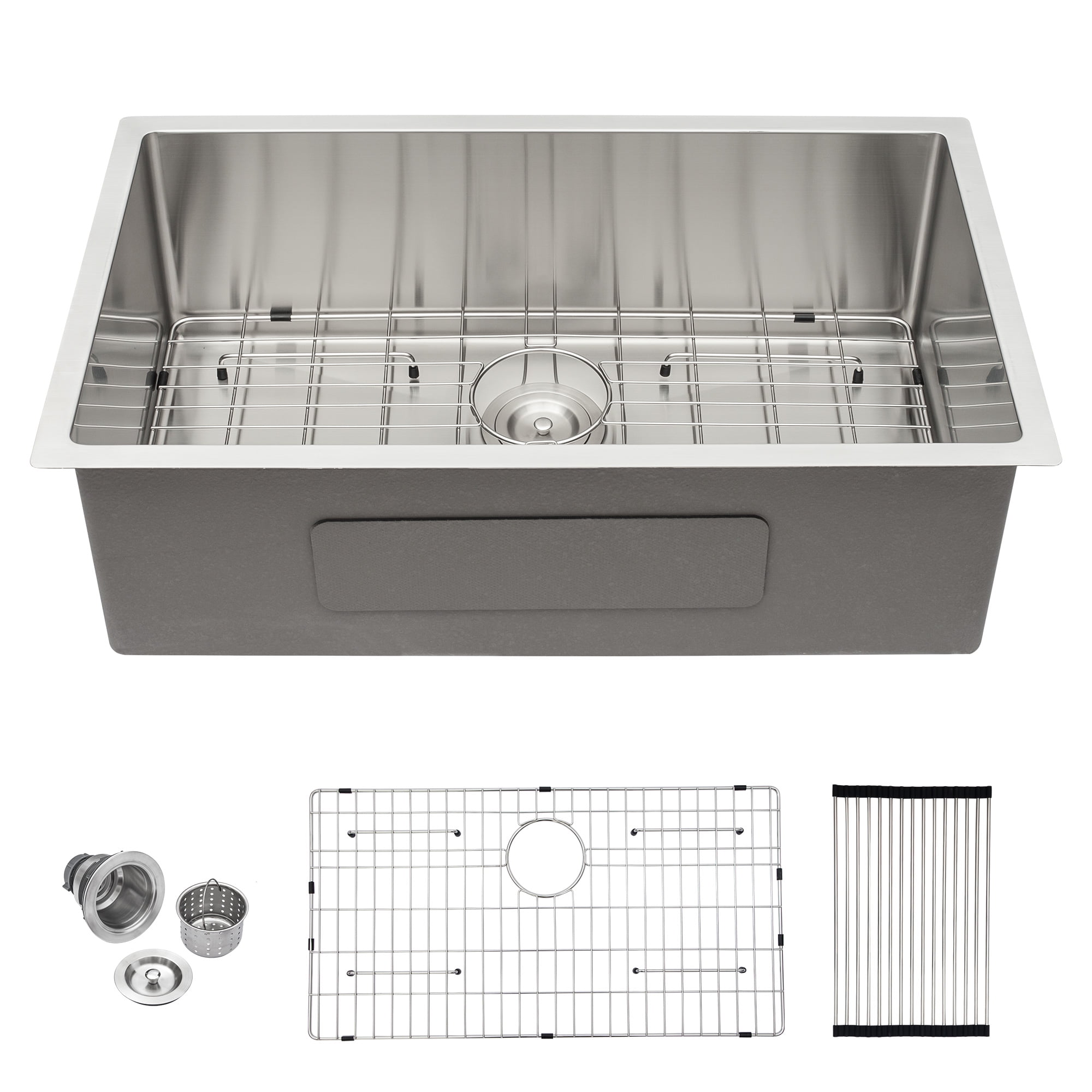 33 Inch Stainless Steel Kitchen Sink 16 Gauge Brushed Nickel Single Bowl Undermount Sink with Accessories