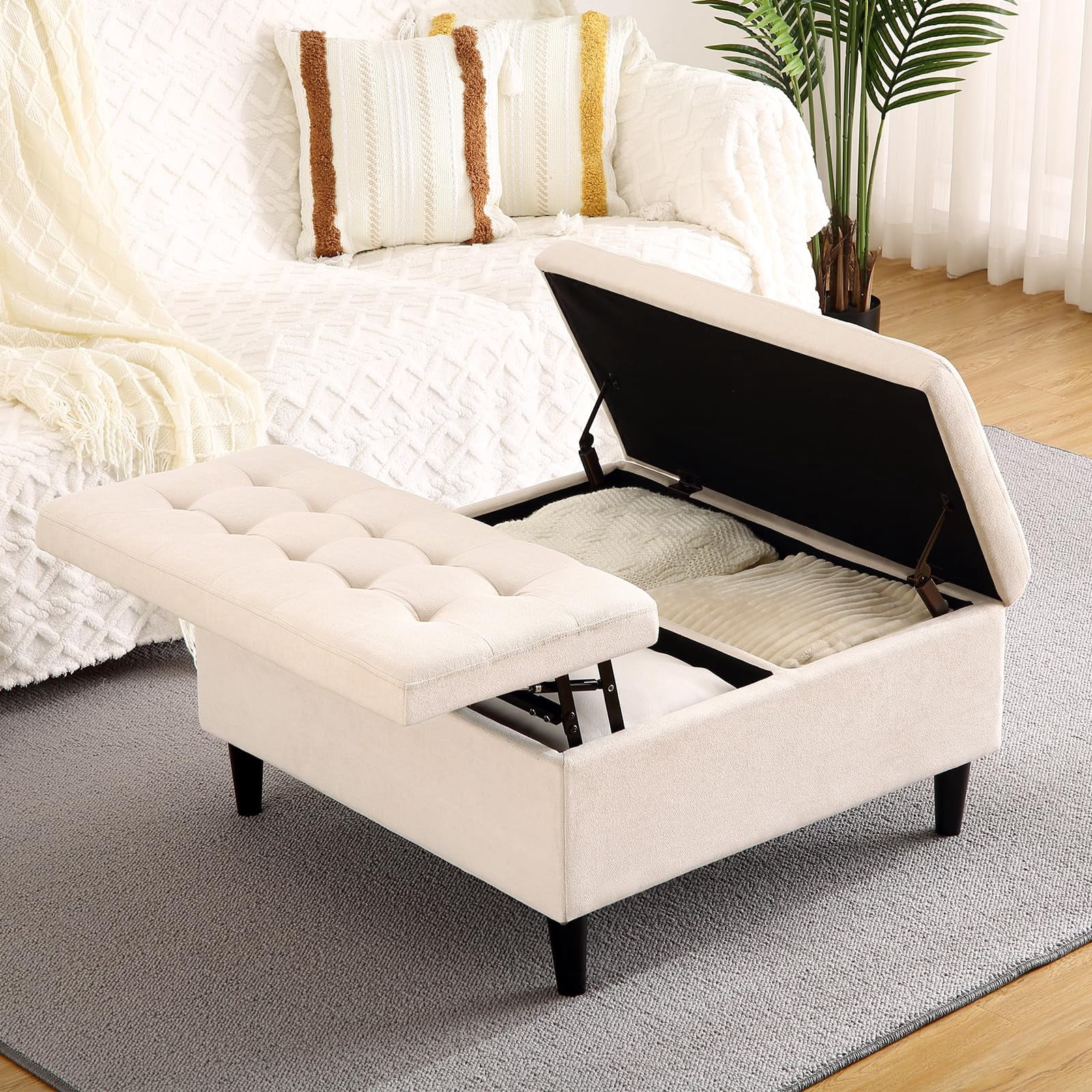33 Inch Storage Ottoman, Square Ottoman with Storage, Coffee Table with ...