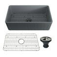 thumbnail image 1 of 33-Inch Striped Farmhouse Reversible Apron Front Fireclay Single Bowl Kitchen Sink with Grid and Drainer，Matte Grey, 1 of 1