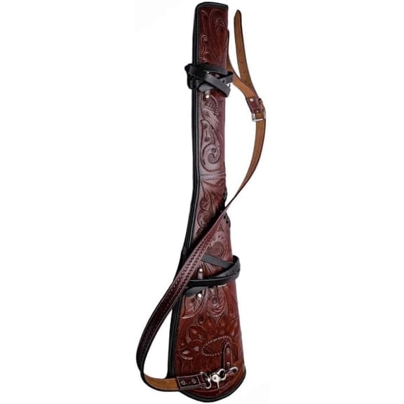 33 Inch Tooled Rifle Case Genuine Leather Rifle Cases Hunting Accessories Handmade Sleeve Scabbard with Strap-16 to 24 inch Barrel Length, Choco Brown