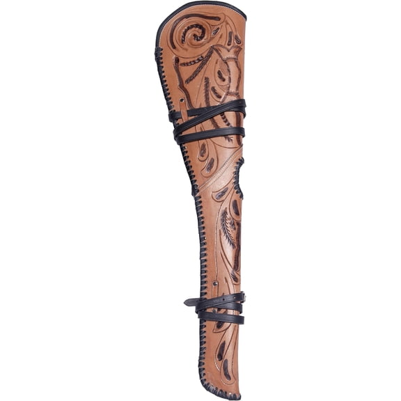 33 Inch Tooled Rifle Case Genuine Leather Rifle Cases Hunting Accessories Handmade Sleeve Scabbard with Strap-16 to 24 inch Barrel Length, Twotone