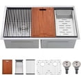 thumbnail image 1 of 33 Inch Undermount Kitchen Sink Double Bowl Workstation, 33x19 Undermount Workstation Double Bowl Kitchen Sink, 16 Gauge Stainless Steel Divide Kitchen Sink with Cutting Board, 1 of 8