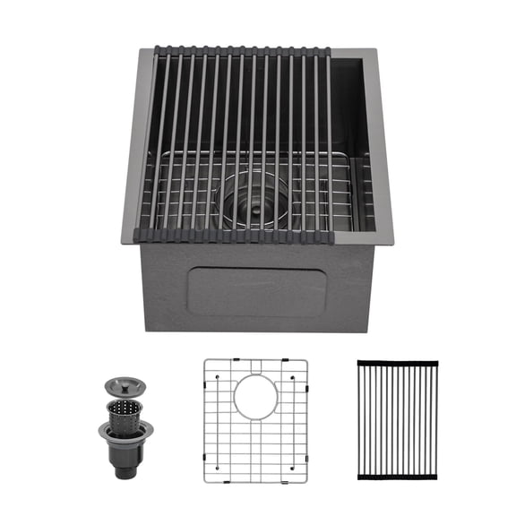 33 Inch Undermount Kitchen Sink - Gunmetal Black Stainless Steel Single Bowl 18 Gauge - Durable T304 Steel, Zero Radius Corners, Bottom Grid