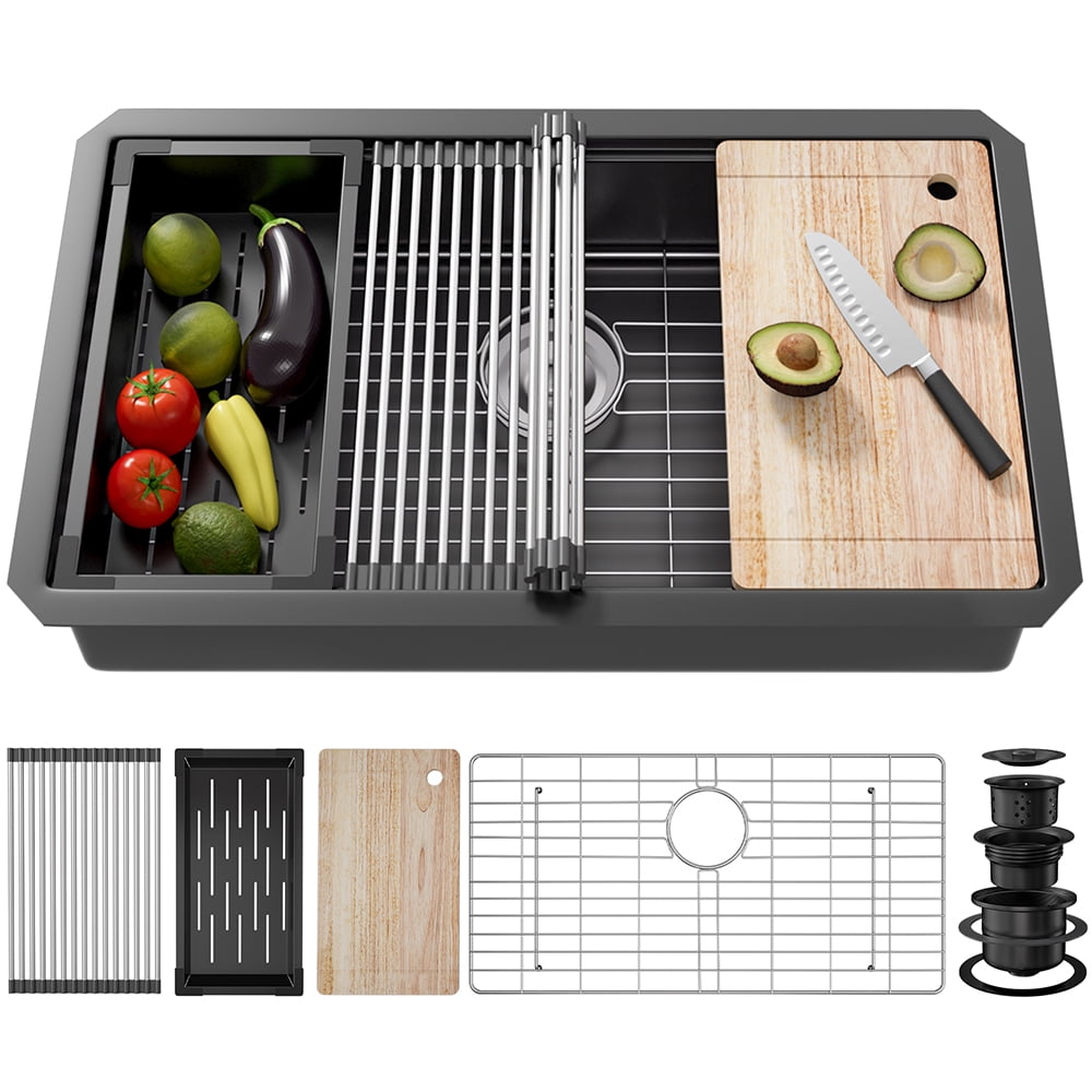 33 Inch Undermount Kitchen Sink Stainless Steel, 33x19 Undermount Workstation Sink Single Bowl Commercial Stainless Steel Kitchen Black