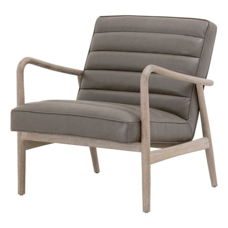 33 Inch Vegan Faux Leather Upholstered Accent Chair, Channel Stitched, Gray