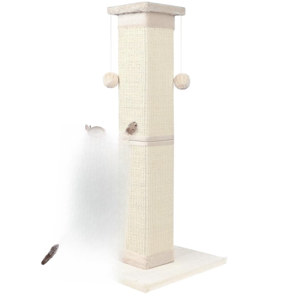 33 Inch White Sisal Cat Scratching Post For Indoor Cats