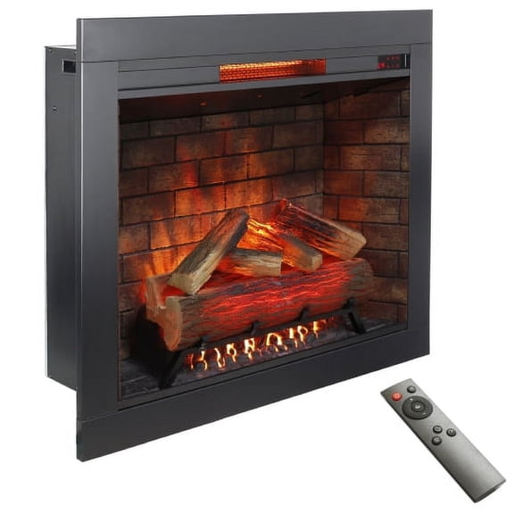 33" Infrared Electric Fireplace Insert, Touch Panel, Removable Trim, Smokeless Firebox, Crackling Sound