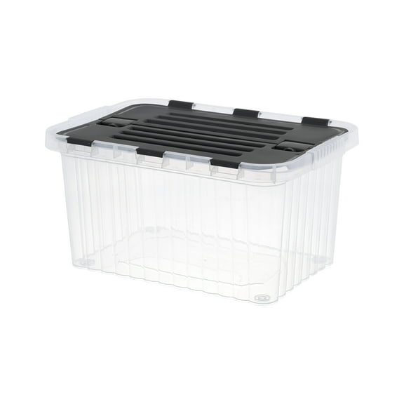 Superio Storage Box with Hinged Lids, Plastic Container Bins for Organizing with Attached Lid, Stackable Crates, BPA Free, Organizers for Home, 35 Quart (Clear with Grey Lids, 20.25"x14"x10.5")