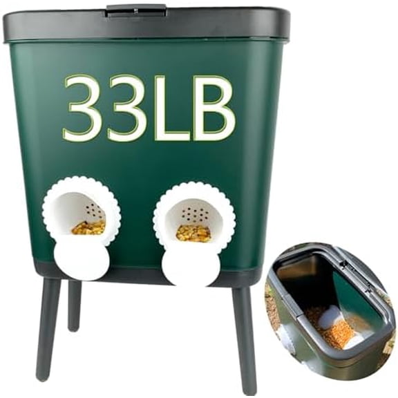 33 LB Automatic Chicken Feeder No Waste with 4 Pcs Port Large Capacity Free-Standing Poultry Food Feeder Outside and Indoor DIY Gravity Poultry Feeding Dispenser for Chicken Geese Quails and Turkeys