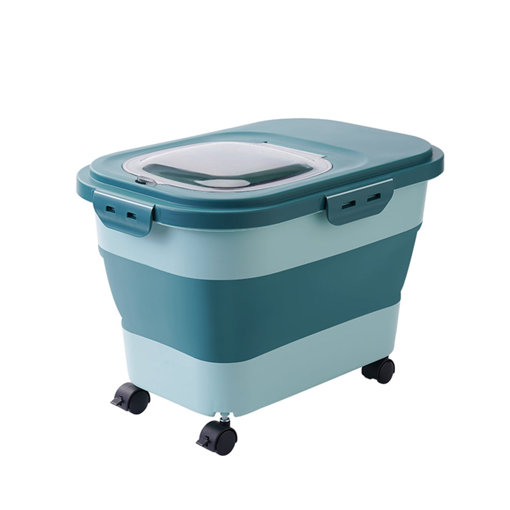 33 LB Green Dog Food Storage Container with Rolling Wheel