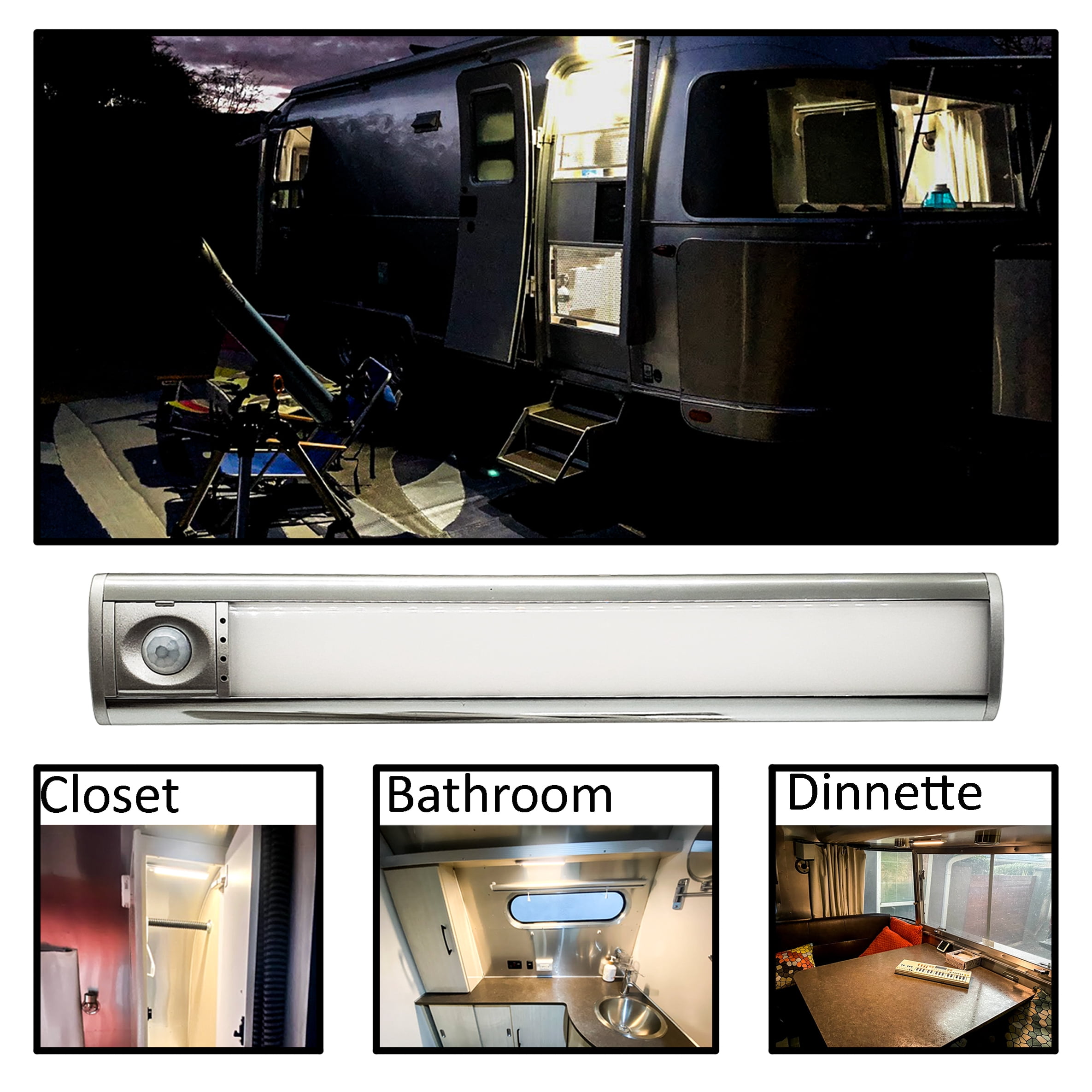 33-LED USB Rechargeable Wireless PIR Motion Sensor Light Magnetic Base Under Cabinet Lighting RV Camper Boat Marine