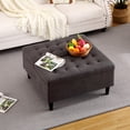 thumbnail image 1 of 33" Large Square Ottoman with Storage, Lift Top Coffee Table Upholstered Tufted Velvet Oversized Storage Footrest Ottomans Toy Box for Living Room, Beige, 1 of 7