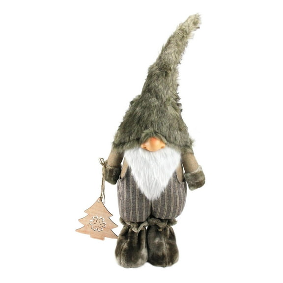 33" Large Woodland Gnome with Striped Pants Holding Christmas Tree