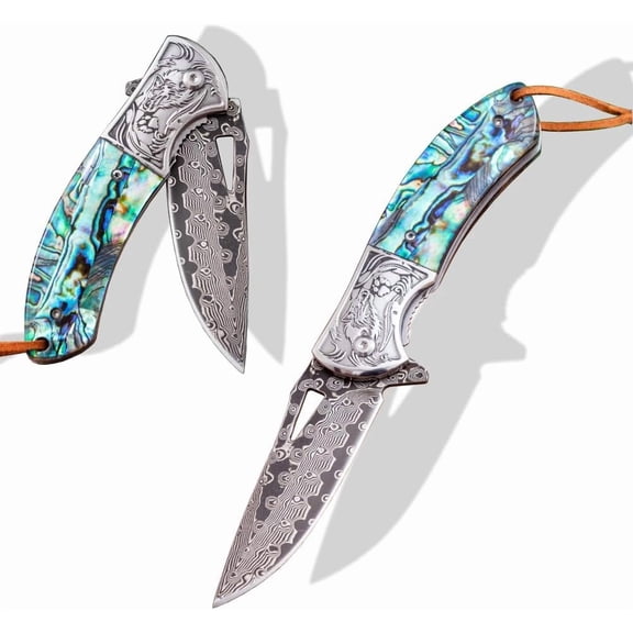 33-Layer Damascus Folding Knife, VG-10 Core, 60HRC, Abalone Shell Handle