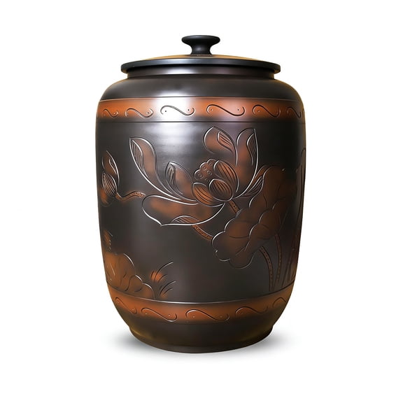 33 Lbs Food Dispensers,Ceramic Rice Container, High-temperature fired, portable handle with silicone seal,and hand-carved details,for Flour, Rice, Nuts