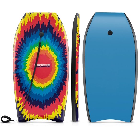 33" Lightweight Body Board for Beach, Surf Board with EPS Core, XPE Deck, HDPE Slick Bottom, Wrist Leash, Bodyboard for Kids Adults Surfing