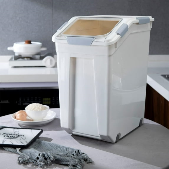 33 Liter / 50 lbs Rice Storage Container with Measuring Cup, BPA free, For Rice | Grain | Pet Food | Flour, 2 count, White