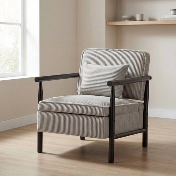 33" Mid Century Upholstered Butacas Para Sala Couch, Comfy Small Chair with Storage Space, Reading Nook Chair with Waist Support for Living Room and Sunroom, Antique Grey