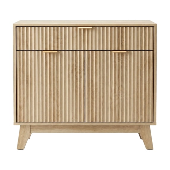 33" Modern Fluted Buffet Cabinet with Drawer & Adjustable Shelves, Natural Oak Sideboard Storage Console Table, Free-Standing Accent Cabinet for Dining Room, Kitchen, Entryway, Living Room
