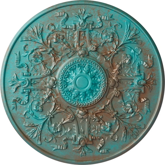 33"OD x 1 3/4"P Versailles Ceiling Medallion (Fits Canopies up to 3 1/4"), Hand-Painted Copper Green Patina
