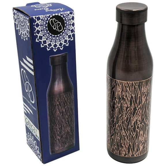 33 Ounce Pure Copper Water Bottle with Engraved Tree Bark Design, Ayurvedic Benefits