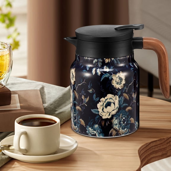 33 Oz Vintage Floral Tea Pot with Infuser,Insulated Stainless Steel Loose Leaf Teapot,6-12 Hour Hot/Cold Retention, Portable for Travel