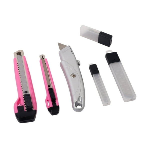 33-PIECE PINK BLADE SET, UTILITY KNIFE, SNAP OFF KNIFE, EXTRA BLADES