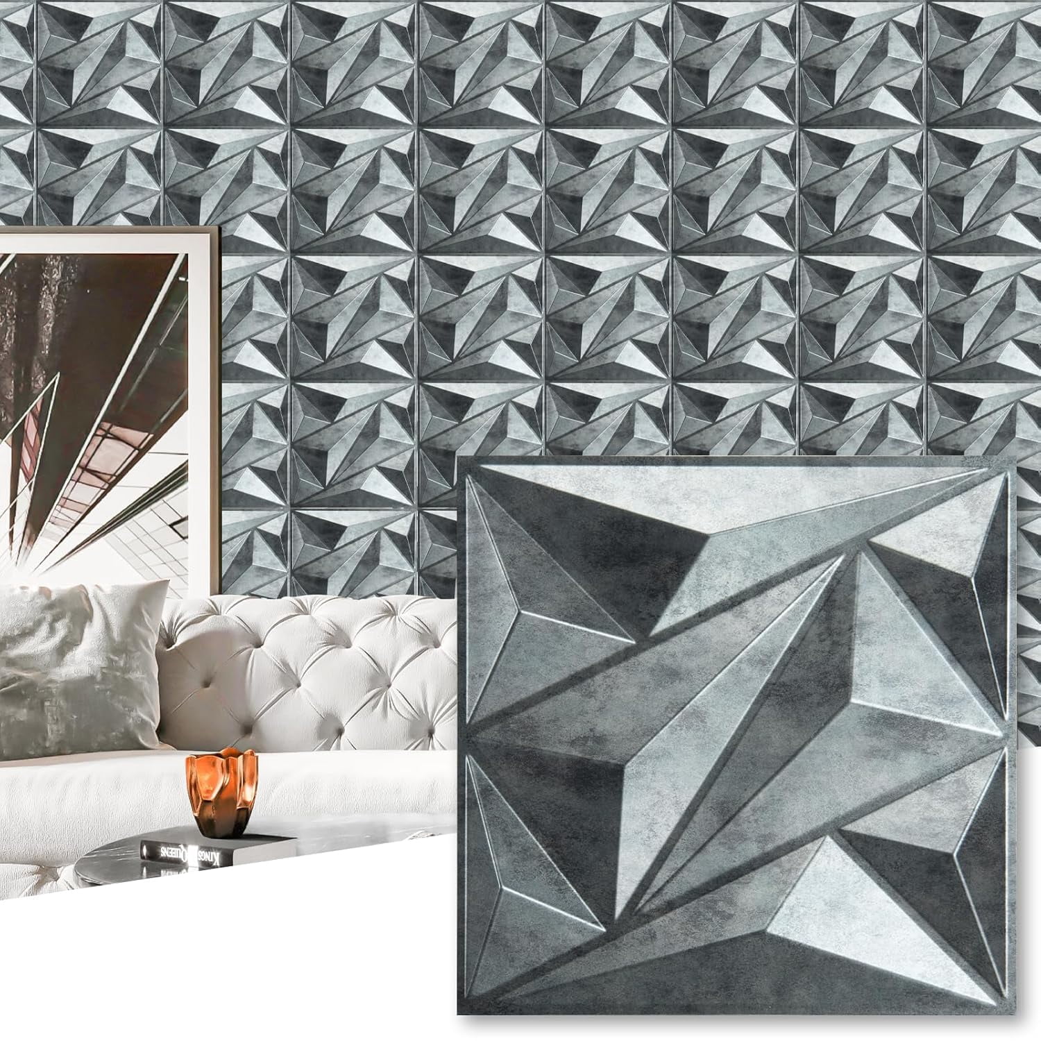 33 Pack 3D Wall Panel Diamond for Interior Wall Décor, PVC Flower ...
