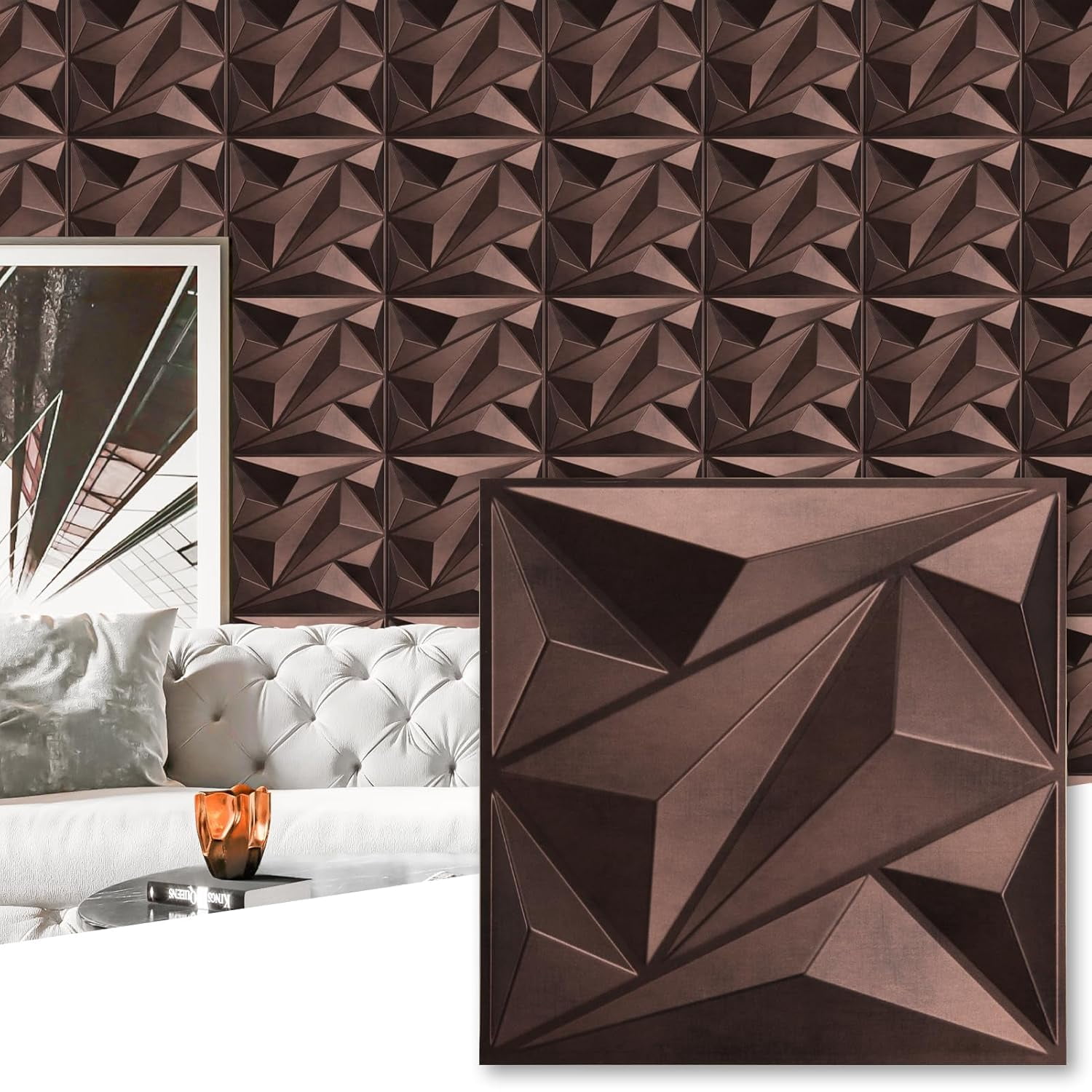 33 Pack 3D Wall Panel Diamond for Interior Wall Décor, PVC Flower ...