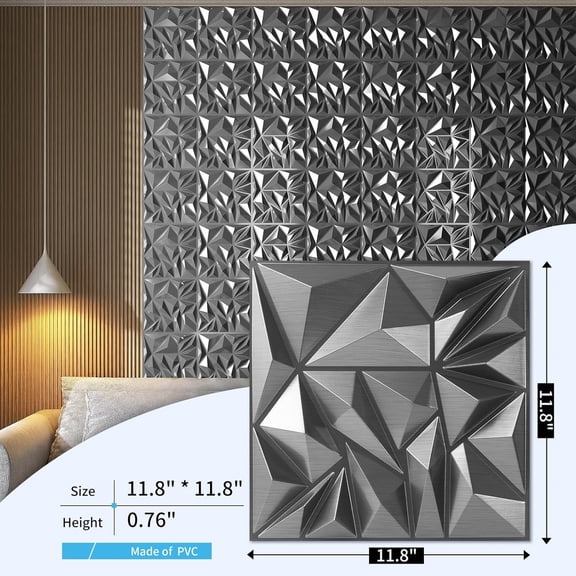 33-Pack 3D Wall Panels - Diamond Textured Feature Paneling for Gaming, Living Room, TV Wall - 12 x 12 inch