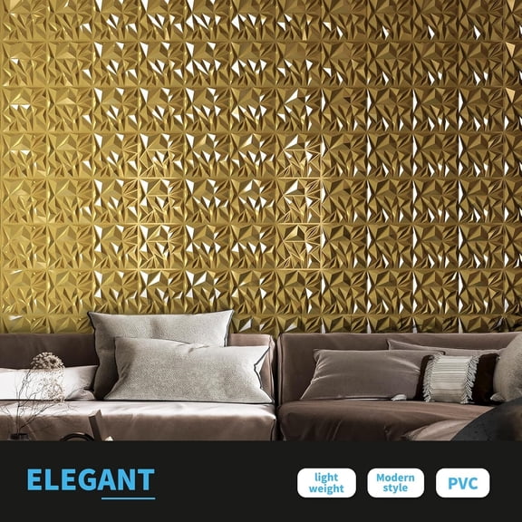 33-Pack 3D Wall Panels for Interior Wall Decor, Diamond Textured Feature Wall Paneling for Gaming Living Room TV Wall Background Accent Wall - 12 x 12 inch Gold