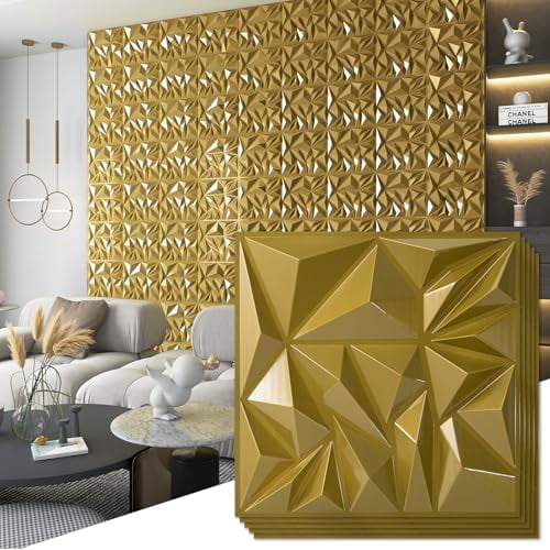 33-Pack 3D Wall Panels for Interior Wall Decor, Diamond Textured Feature Wall Paneling for Gaming Living Room TV Wall Background Accent Wall - 12 x 12 inch Gold