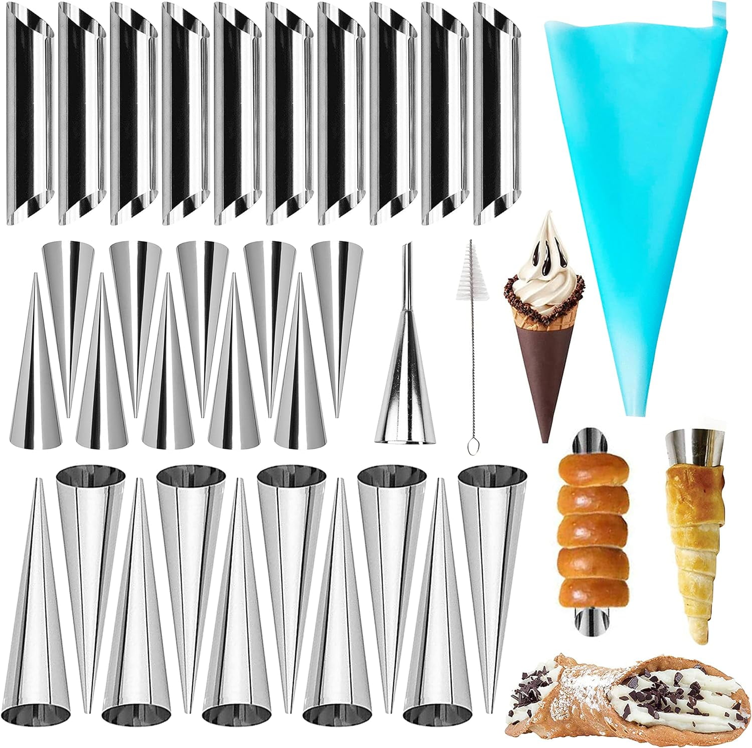 33 Pack Cannoli Forms Tube Set, 10 Cannoli Forms, 10 Large Hones Form