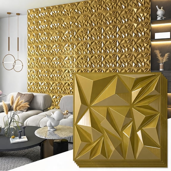 33-Pack Diamond Textured 3D Wall Panels 12 x 12 Inch Gold PVC Waterproof Scratch Resistant