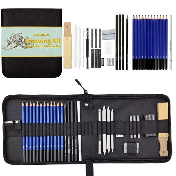 33 Pack Drawing & Sketching Pencils Set,Professional Art Supplies with Graphite Sticks,Sketching Tool ,Pencil Case for Adults Drawing by MIKOUJOS
