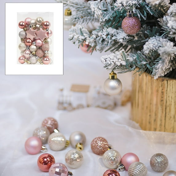 33-Pack Shatterproof Christmas Ball Ornaments, 3cm Mini Xmas Tree Decorations for Indoor & Outdoor, Safe for Kids & Pets pink