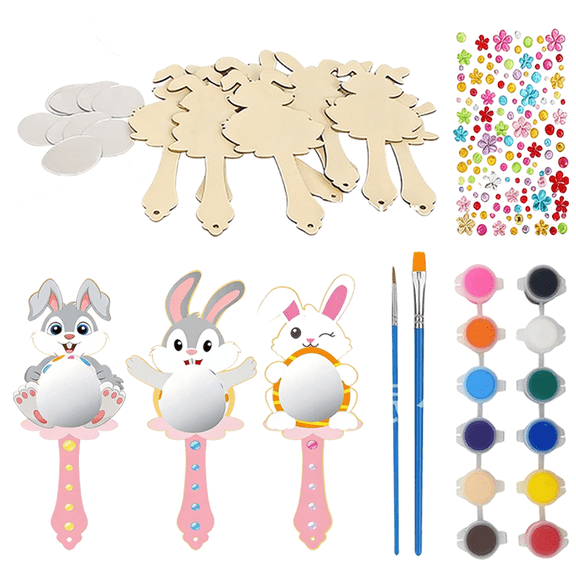 33 Pack Wooden Mirror Craft for Kids Decorate You Own Bunny Mirrors for Girls DIY Paint Wooden Hand Mirror for Art Activities Girls Birthday Gifts