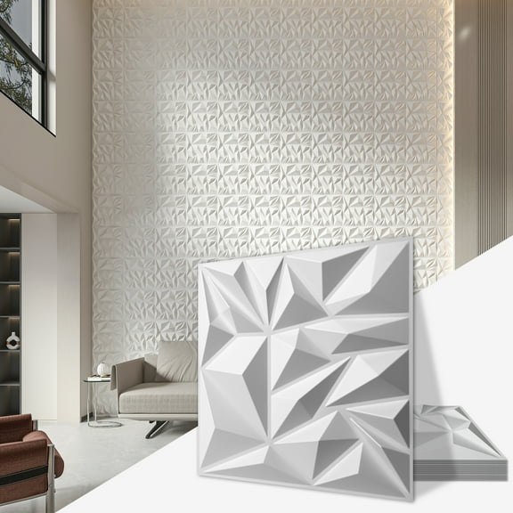 33 Pcs 11.8'' x 11.8'' PVC 3D Wall Panel Diamond for Interior Home Decor,White Accent Wall Panles for TV Background,3D PVC Wall Covering