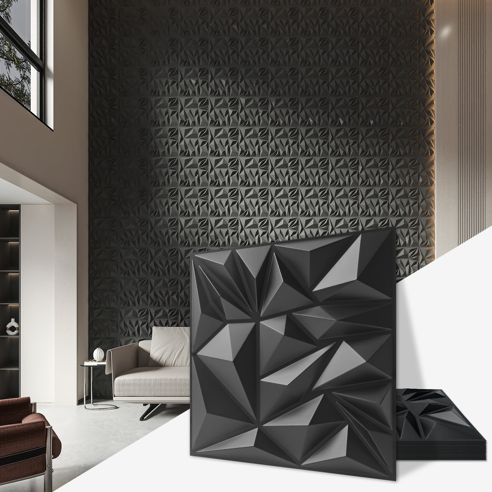 33 Pcs 11.8'' x 11.8'' PVC 3D Wall Panel Diamond for Interior Home ...