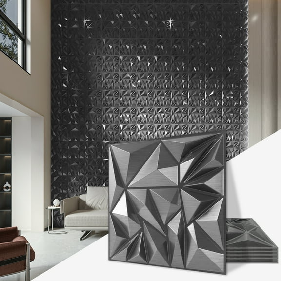 33 Pcs 11.8'' x 11.8'' PVC 3D Wall Panel Diamond for Interior Wall Home in Silver, Wall Decor PVC Panel, 3D Textured Panels