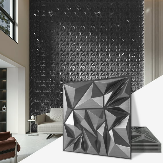 33 Pcs 11.8'' x 11.8'' PVC 3D Wall Panel Diamond for Interior Wall Home in Silver, Wall Decor PVC Panel, 3D Textured Panels
