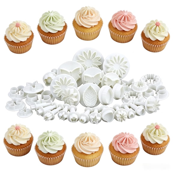 33 Pcs Fondant Tools, Fondant Cake Mould, Ejector Stamp Modeling Cookie Plunger Cutter Sugarcraft Flower Leaf Butterfly Heart Shape Decorating Mold DIY Tools