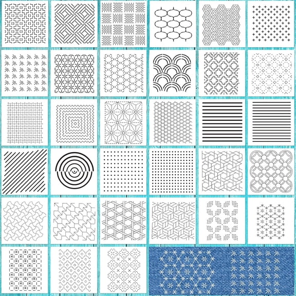 33 Pcs Plastic Sashiko Stencil 4.7 X 4.7 Inch Geometric Sashiko Pattern Template for Drawing Line Quilting Stencil Sewing Hand Quilting and Embroidery and Design Creativity DIY